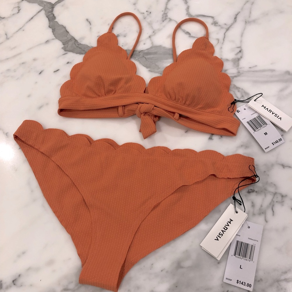 NEW Marysia Orange Scalloped Bikini Set